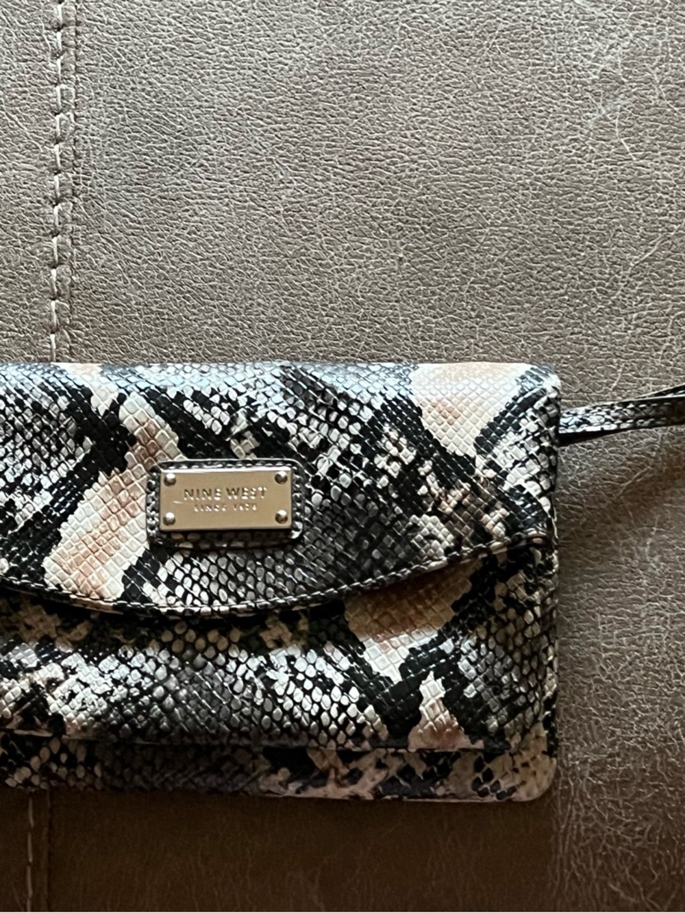 Nine West Black and White Snake-Print Wristlet Clutch